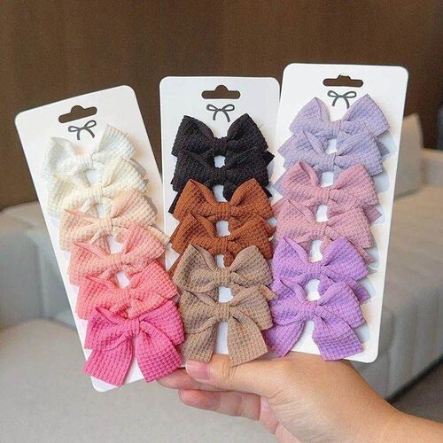 6PCS Soft Cotton Bow Hapn Gl Sweet Plad Desgn Hapn Colo Blok