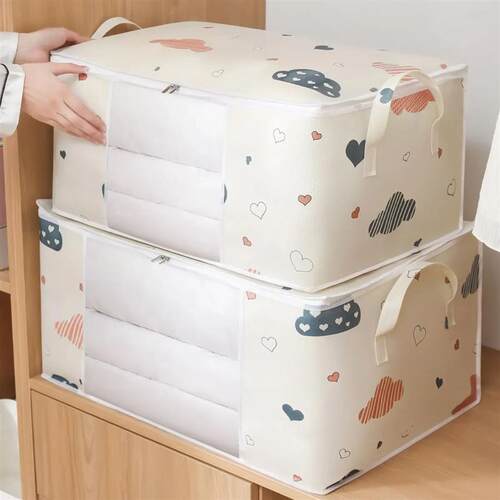 1pc Blue/White Quilt Clothes Storage Bag Moisture Dust Proof
