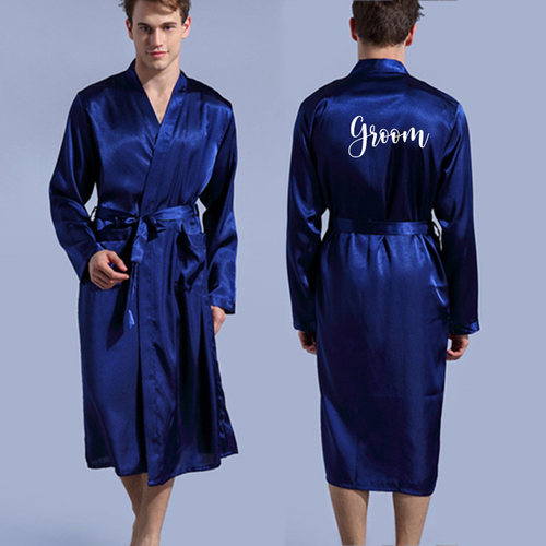Groom Robe Emulation Silk Soft Home Bathrobe Nightgown For M