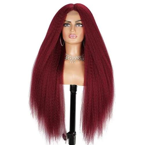 Long Brown Kinky Straight Wig Copper Red Yaki 28 30 inch Wig