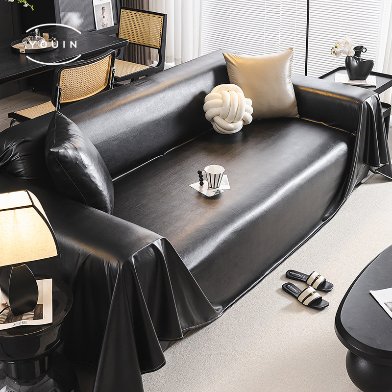 防水黑色一片式全盖沙发巾高级感皮革沙发盖布防猫抓通用套罩坐垫,居家布艺,沙发垫,淘宝优惠券,粉丝福利购,淘宝优惠卷