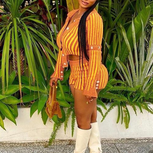 Kliou Knitted Sak Two Piece Set Women Solid Single Breasted