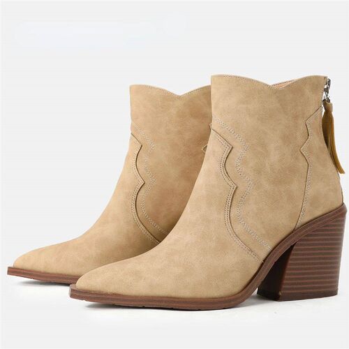 New Design Fringe Zipper Boots Women Pointed Toe Heel Ankle