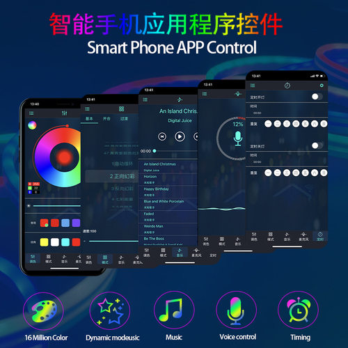 waterproof Music Bluetooth RGB led strip light neon lights3M
