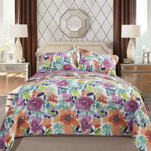 Mileia Quilted Quilted Cotton Bed Cover ThreePiece Set Wash
