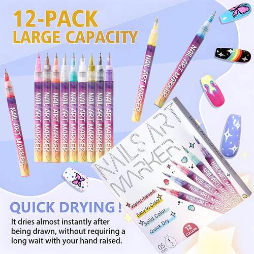 12-color nail art markers set for DIY nail art and painting