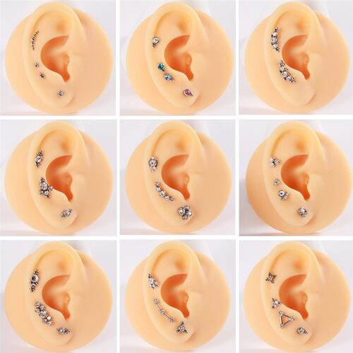 1PC G23 Titanium&Steel 16G CZ Gem Moon Labret Lip Bar Ring C