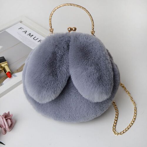 Faux Fur Rabbit Ears Plush Kawaii Round Bag Shoulder Crossbo