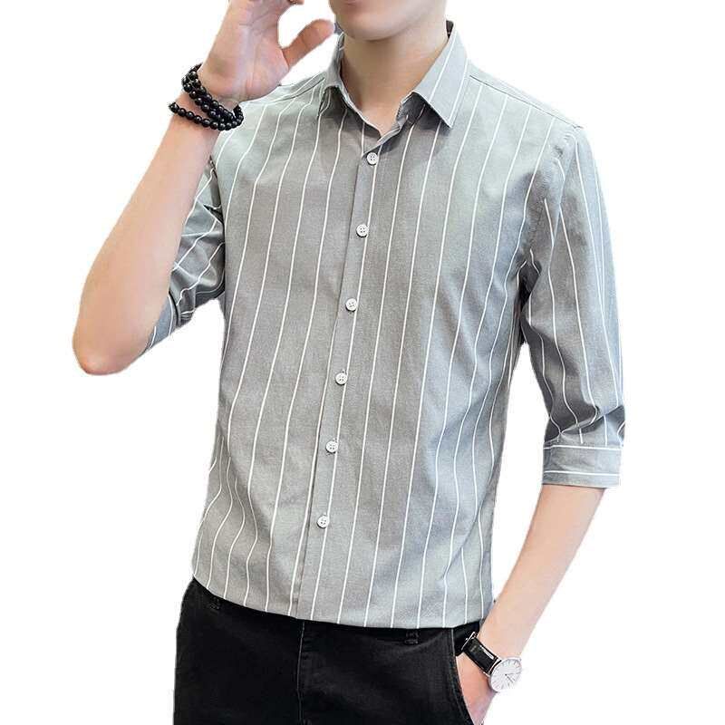 Summer Shirt Mens Short-sleeved Striped Business Shirt Seve