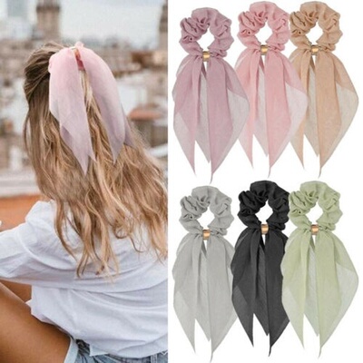 Candy Color Women Hair Scrunchie Bows tail Holder Hairband B