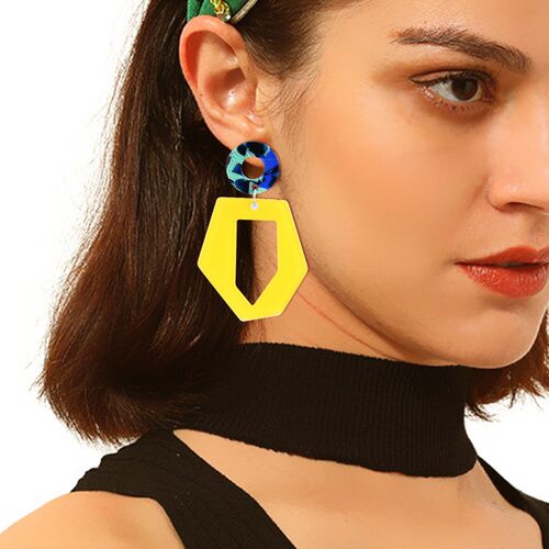 New Acrylic Resin Yellow Hollow Geometric Irregular Big Dang