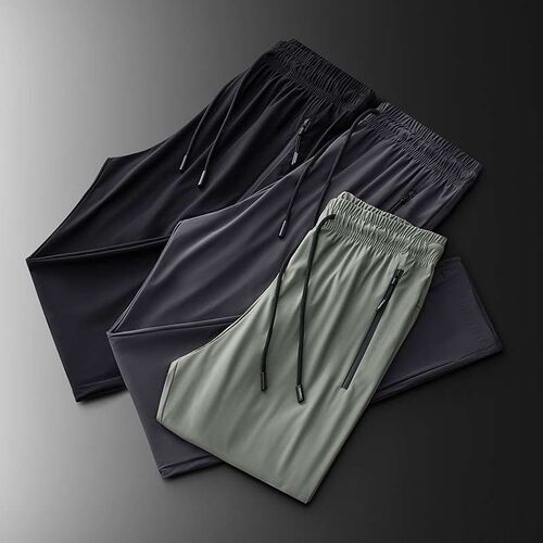 Breathing Ice Silk Casual Pants Mens Elastic Waist Quick-ry