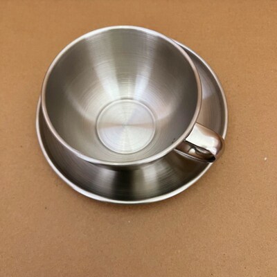 Retro Stainless Steel Coffee Cup Saucer European Industrial