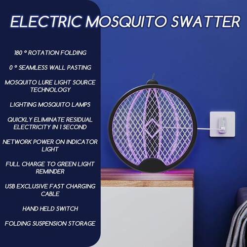 Electric Fly Swatter Foldable Electric Fly Swatter Racket Bu