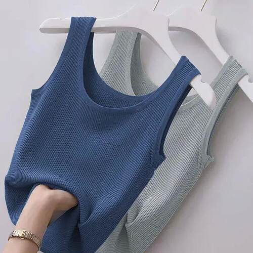 2023 Summer Womens New Solid Color Ice Silk Vest with Botto