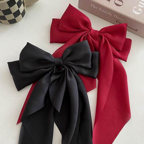Elegant Bow Ribbon Hair ClipSimple Solid Satin Spring Clip H