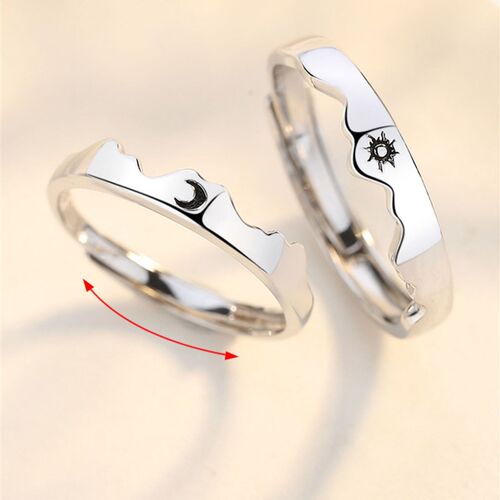 2Pcs Sun Moon Couple Rings Open Adjustable Ring Eachother Lo