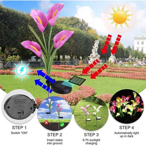 1PC 4 Heads Calla  Solar Pile Light, Solar Garden Light, Out