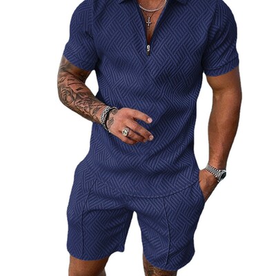 Mens Casual Colorblocked POLO Zipper Collar Short Sleeve Shi