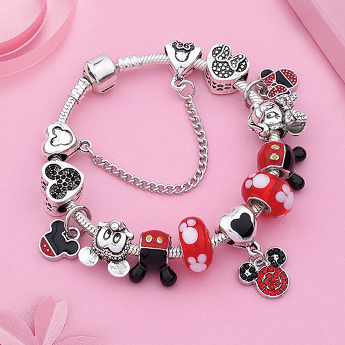 2020 Classic Design Red Crystal Mickey Minnie Pendant Bead B