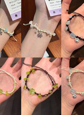 冬季雪花小清新手錬手工编织情侣闺蜜手绳甜美ins风森系手饰礼物