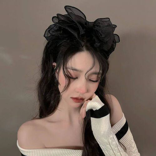 Fashion Black Mesh Big Bow Headband for Women Elegant Bow Ha