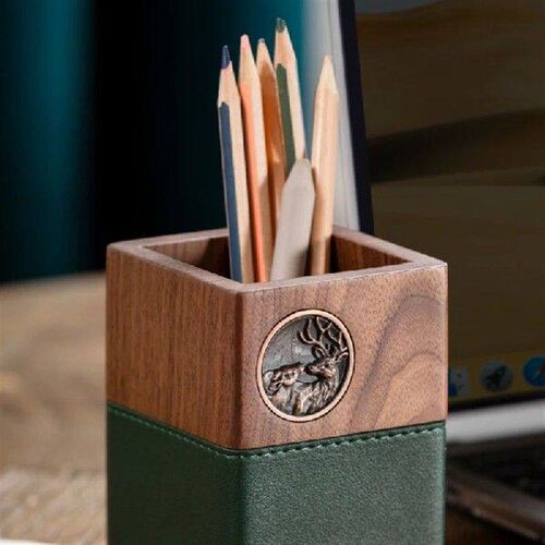 Modern Black Walnut Wood Box Pen Holder for Living Room and