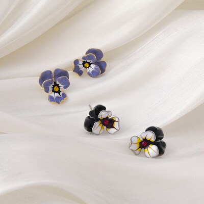 Minar Temperament Purple Enamel Flower Dangle Earring for Wo