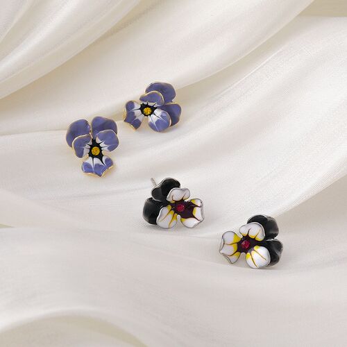 Minar Temperament Purple Enamel Flower Dangle Earring for Wo