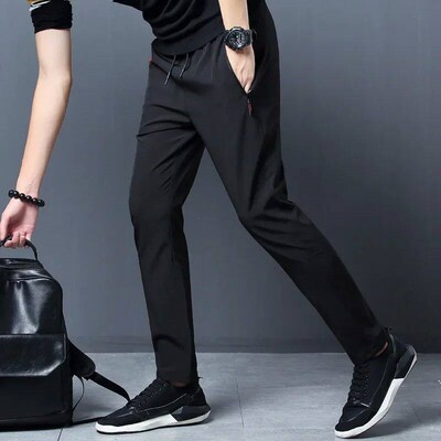 Mens Casual Pants Sretch Slim Fit Elastic Waist Jogger Kore