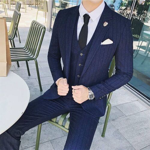 Autumn and Winter New Men Business Striped Suits Black /
