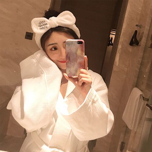 Wash Face Hair Holder Hairbands Soft Warm Coral Fleece Bow A