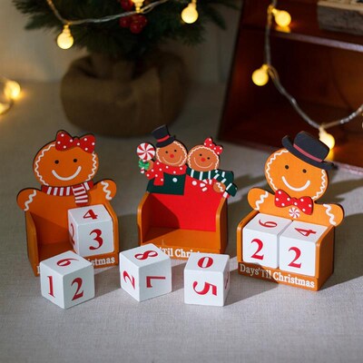 Wooden Advent Calendar - Gingerbread Couple Countdown Decor