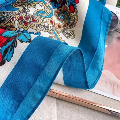 110*110cm Russian Style Floral Print Square Scarf Women Luxu