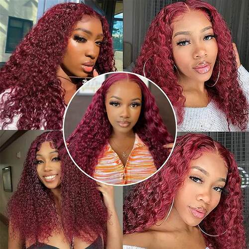 Curly Human Hair Weave Bundles With Closure 99j Red Hair Ext