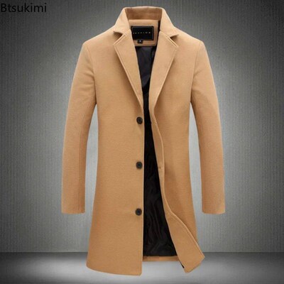 2025 Autumn Winter Mens Woolen Coats Fashion Single-breaste