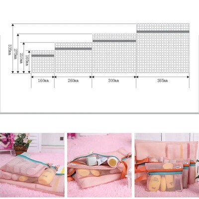 4PCS/Set Mesh Zipper Pouch Multipurpose Travel Mesh Bag for