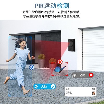 必联智能可视门铃无线家用监控免插电电子猫眼监控室外门口摄像头