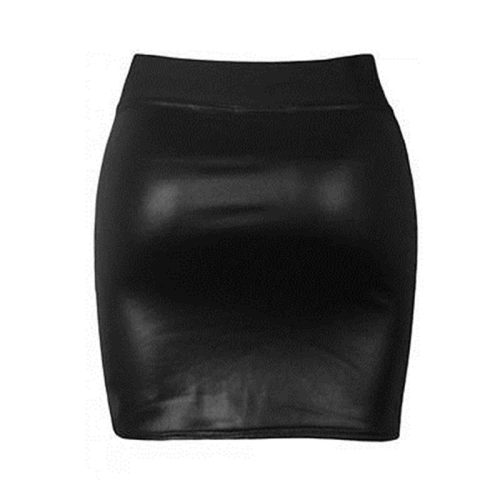 2021 Fashion Black Pu Leather Skirt Women Solid Black Mini S