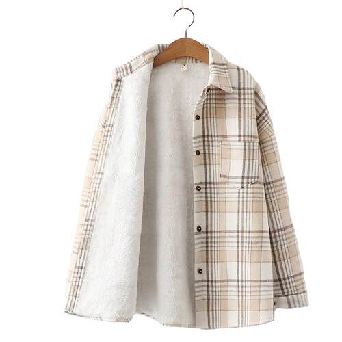 2021 Fashion Thick Velvet Plaid Shirts Women Winter Keep War