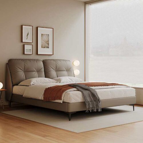 Nordic All Solid Wooden Bed Master Bedroom Doue Bed Leather