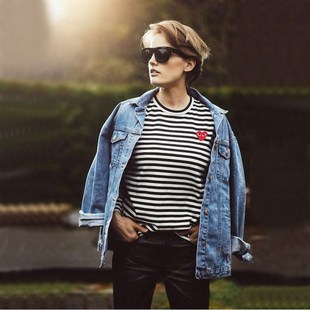 PLAY Spring Autumn T-shirt Striped Embroidered Love Round Ne