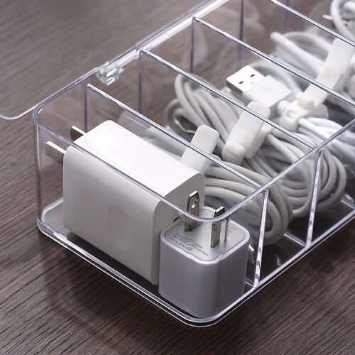 See-Through Charge Cable Organizer Box,Data Cable Management
