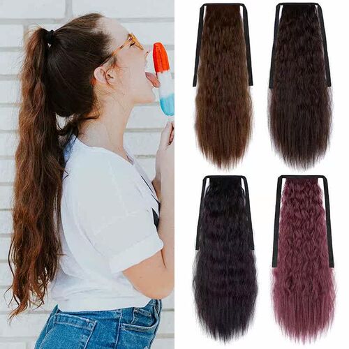 Wig Womens Long Curly Hair Tie-up Pony Tail Corn Hot Natura
