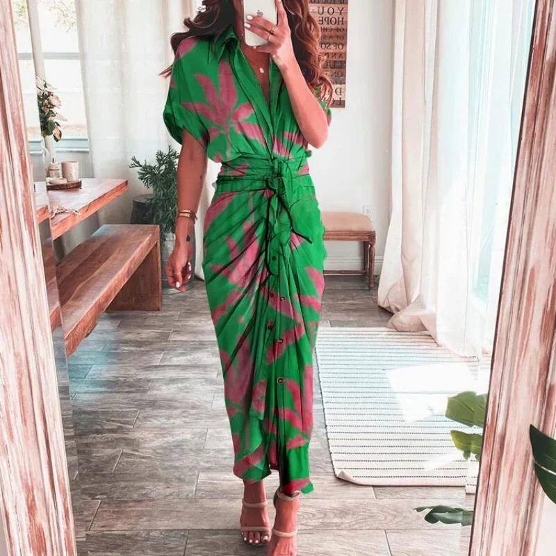 Elegant Women Dresses 2023 Summer Fashion Printed Short Slee图片