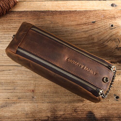 CONTACTS FAMILY Leather Zipper Pen Pencil Case Bag Handmade