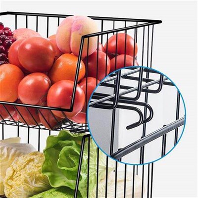 Kitchen shelf owners collect baskets of vegetables and veget