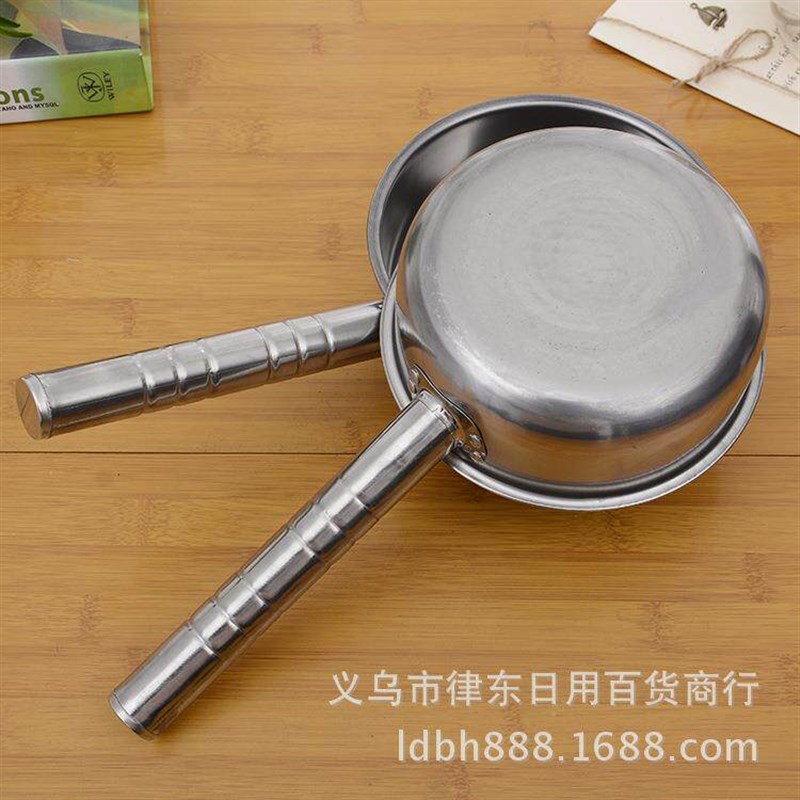 Thickened Kitchen Round Handle Stainless Steel Ladle with Lo - 实物图