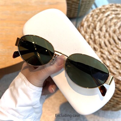Oval Sunglasses for Women Men Trendy Metal Frame Sun Glasses