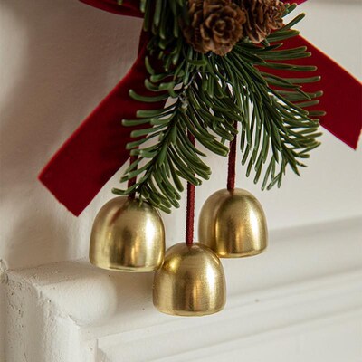 Christmas Ornaments Set with Bells, Velvet Bows & Pinecones
